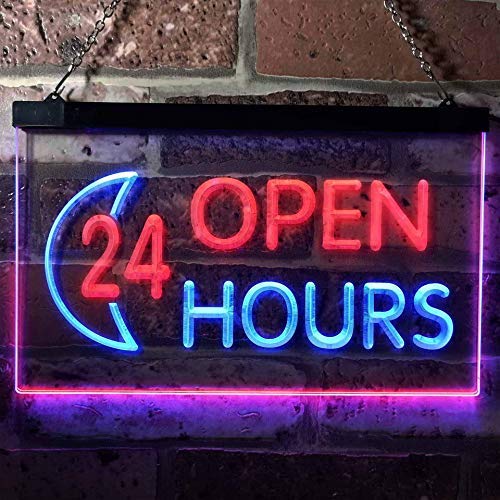 Open 24 Hours Dual LED Neon Light Sign